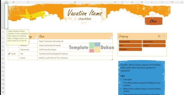 Vacation Items Checklist